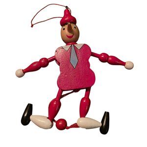Vintage Wood Pinocchio Pull String Puppet Toy Jumping Jack Christmas Ornament